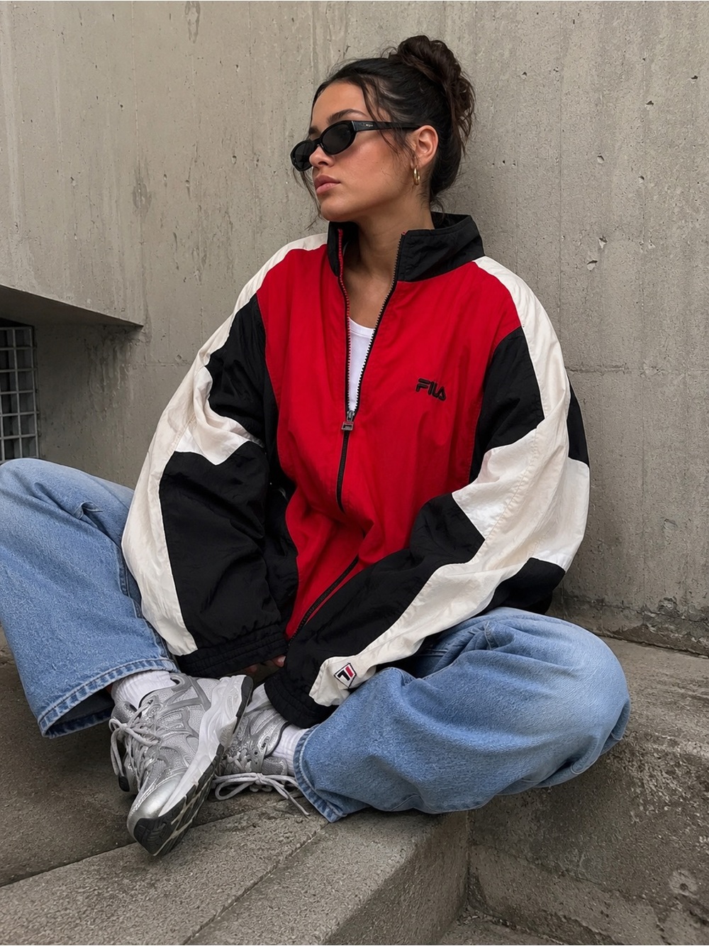 VINTAGE FILA Windbreaker Jacket Colorblock Y2K 90s Streetwear Oversized